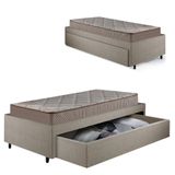 Cama Box Solteiro Com Gaveta 88x188cm Revestida Em Linho Bege Com Colchão Supreme Gazin