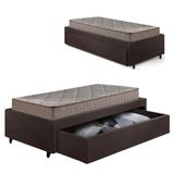 Cama Box Solteiro Com Gaveta 88x188cm Revestida Em Courino Linho Marrom Com Colchão Supreme Gazin