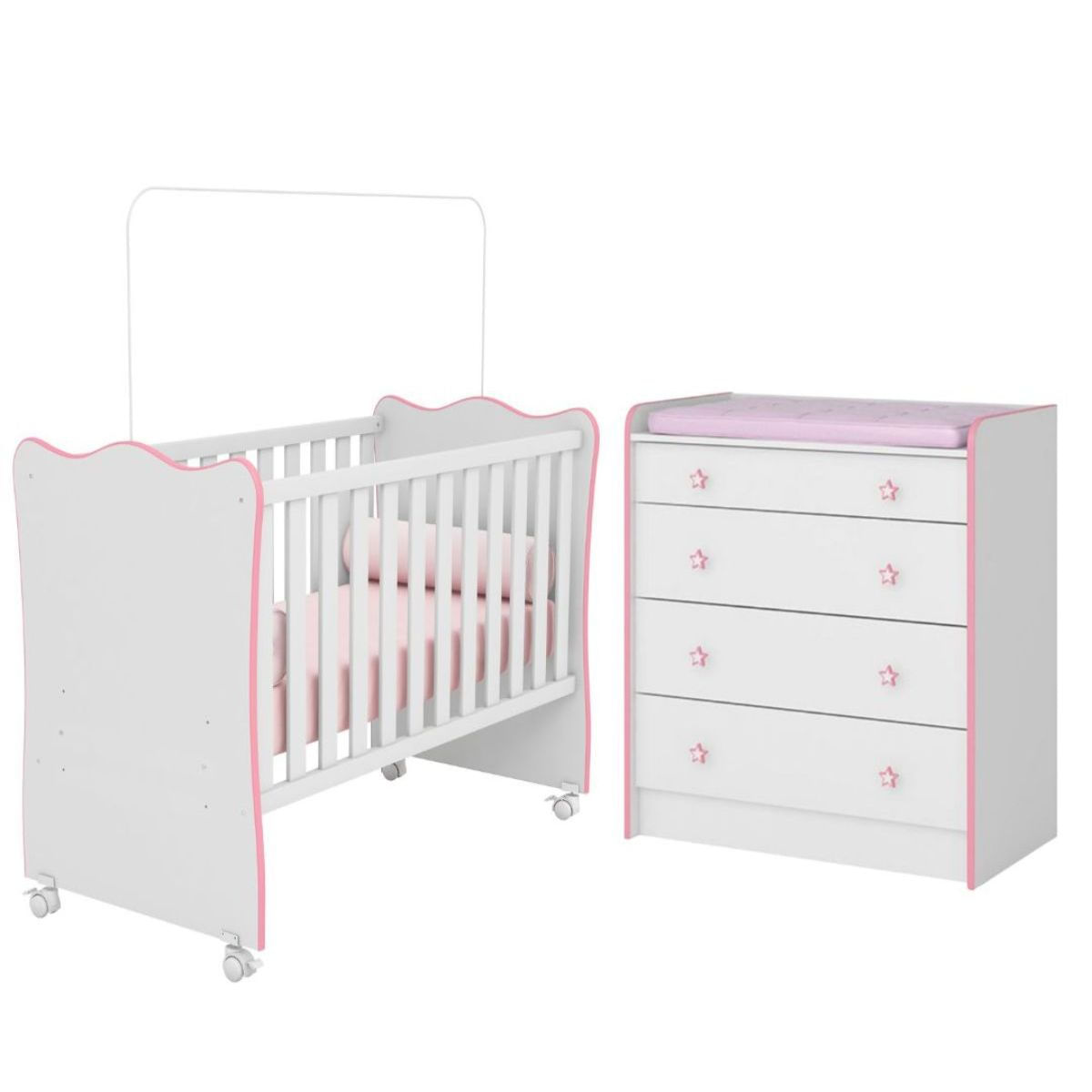 Quarto Bebê Completo Berço De Bebe E Cômoda Com Troca Helena