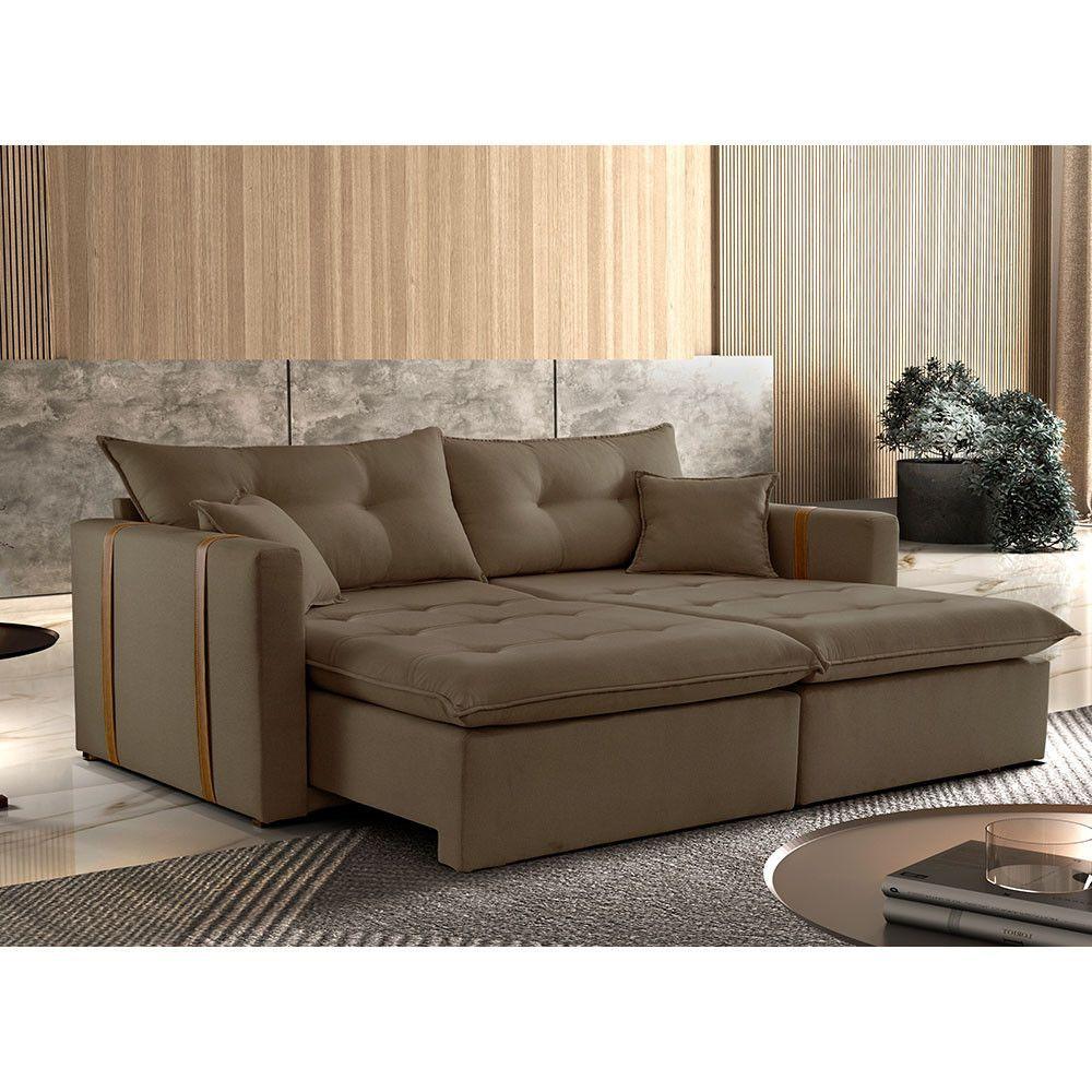 Sofa Cama E Reclinavel Lisboa 2,60m 05 Lugares Txr Marrom Claro