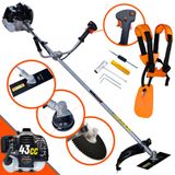 Máquina De Cortar Grama À Gasolina Anmax Cg430-b 43cc 1,7hp 12.000rpm Roçadeira Lateral Com Carretel Nylon E Faca 2 Pontas + Lâmina Disco 80 Dent