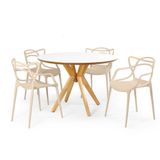 Conjunto Mesa De Jantar Redonda Marci Premium Branca 120cm Com 4 Cadeiras Allegra - Nude