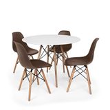 Conjunto Mesa De Jantar Redonda Solo Branca 90cm Com 4 Cadeiras Solo - Marrom