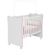 Berço De Rodinhas Com Suporte De Mosqueteiro Retrô Mavie Branco Rosa