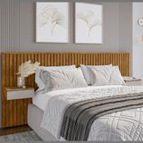 Cabeceira Casal/queen Columbia Ripada Com Mesa De Cabeceira Naturale/off White