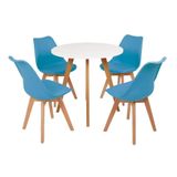 Mesa Inês 80cm Branca + 4 Cadeiras Leda - Turquesa