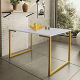 Mesa De Jantar Steel Estilo Industrial Pés De Aço 120x80cm Dourado/branco