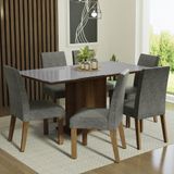 Conjunto Sala De Jantar Mesa Tampo De Vidro 6 Cadeiras Rustic/cinza/silver