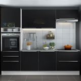 Cozinha Completa Com Armário 6 Portas 5 Gavetas Branco Preto