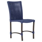 1 Cadeira De Jantar Cannes De Alumínio Pintura Marrom Trama Azul