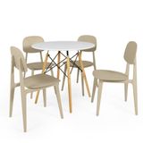 Conjunto Mesa De Jantar Redonda Eiffel Branca 80cm Com 4 Cadeiras Itália - Nude