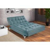 Sofá Cama Versátil 3 Lugares Império Reclinável Casal Pés De Alumínio Azul Turquesa 362