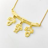 Colar Filhos Meus Amores Banhados A Ouro 18k - Duas Meninas E Um Menino