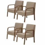 Kit 4 Poltronas Decorativas 1 Lugar Luna Braço Madeira D Salla Suede