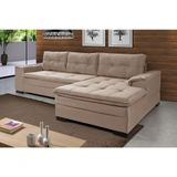 Sofá Viena Chaise Suede Fixo Pés Madeira Living Confortável Império Chocolate 377