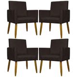Kit 4 Poltronas Decorativas Mari Suede Pé Palito Castanho - Marrom Suede