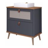 Gabinete Para Banheiro 60 Cm 100% Mdf 1 Gaveta 1 Porta Basculante Veneto Mgm Móveis Titânio/freijo Titanium/freijo