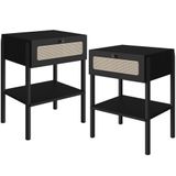 Kit 02 Mesas De Cabeceira 01 Gaveta Com Telinha Pés Madeira Moss A03 Nero Preto