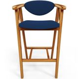 Banqueta Alta Para Cozinha Bancada Bar Sala De Jantar Fixa Cecília L02 Suede Azul Marinho