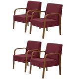 Kit 4 Poltronas Decorativas 1 Lugar Luna Braço Madeira D Salla Suede