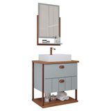Gabinete Para Banheiro 60 Cm 100% Mdf 2 Gavetas C/ Espelheira Uni Mgm Móveis Pistache/freijo Pistache/freijo