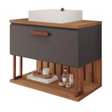 Gabinete Para Banheiro 80 Cm 100% Mdf Nicho 1 Porta Basculante Duna Mgm Móveis Titânio/freijo Titanium/freijo