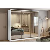 Guarda Roupa Casal 3 Portas De Correr E 6 Gavetas C- 3 Espelhos Spazio Branco - Lopas