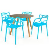 Conjunto Mesa De Jantar Redonda Laura 120cm Natural Com 4 Cadeiras Allegra - Azul