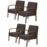 Kit 4 Poltronas Decorativas 1 Lugar Luna Braço Madeira D Salla Suede