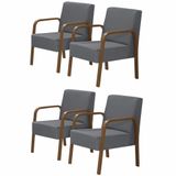 Kit 4 Poltronas Decorativas 1 Lugar Luna Braço Madeira D Salla Suede