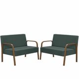 Kit Poltrona Decorativa 2 Namoradeiras Luna Braço Madeira D Salla Suede