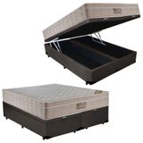 Cama Box Baú Casal Bipartido Sintético + Colchão Ortobom Airtech Molas Ensacadas 65x138x188 Marrom