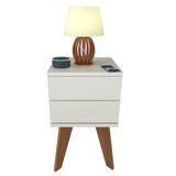 Mesa De Cabeceira 2 Gavetas 30 Cm Mdf Branco Com Pés