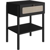 Mesa De Cabeceira 01 Gaveta Com Telinha Pés Madeira Moss A03 Nero Preto