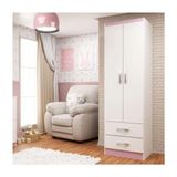 Guarda-roupa Infantil 2 Portas 2 Gavetas Atalaia - Branco - Rosa Branco - Rosa