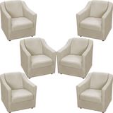 Kit 6 Poltronas Mila Pé De Plástico Cromado - Bege Suede