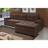 Sofá Viena Chaise Suede Fixo Pés Madeira Living Confortável Império Marrom 379