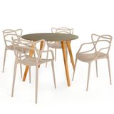 Conjunto Mesa De Jantar Redonda Laura 120cm Natural Com 4 Cadeiras Allegra - Nude