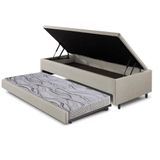 Bicama Box Com Baú Solteiro Courino Linho Areia 88x188 Com Colchão Auxiliar Ecoflex