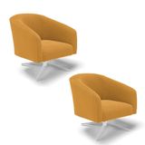 Cadeira Sala De Jantar Giratória Cromada Kit 2 Stella Bouclê D03 - D\&#39;rossi Cor Mostarda
