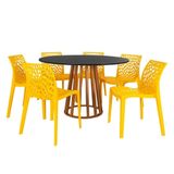 Conjunto Mesa De Jantar Redonda Talia Amadeirada Preta 120cm Com 6 Cadeiras Gruvyer - Amarelo