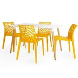 Conjunto Mesa De Jantar Retangular Eiffel Branca 120x80cm Com 4 Cadeiras Gruvyer - Amarelo