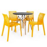 Conjunto Mesa De Jantar Redonda Eiffel Preta 80cm Com 4 Cadeiras Gruvyer - Amarelo