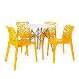 Conjunto Mesa De Jantar Redonda Eiffel 80cm Branca Com 4 Cadeiras Gruvyer - Amarelo