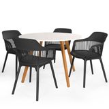 Conjunto Mesa De Jantar Redonda Laura 120cm Branca Com 4 Cadeiras Marcela - Preto