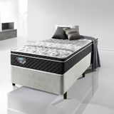 Cama Box Solteiro King Courino Linho Branco + Colchão Gransleep Molas Verticoil 96x203