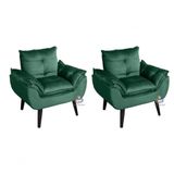 Kit 02 Poltrona/cadeira Decorativa Glamour Com Pés Quadrado Verde Veludo