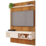 Painel Ripado Para Tv Até 45 Polegadas Com Prateleira E Nicho Manu Madeirado/off White Caemmun Freijo Off