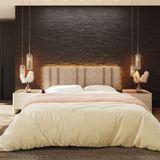 Cabeceira Estofada Iluminação Led Stella Cama King Size 200 Cm Buclé Bege