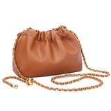 Bolsa Tiracolo Kkxiu, Pequena Franzida, De Couro Vegano, Marrom, Feminina